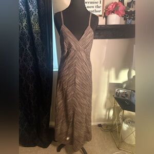 Old Navy Brown Striped Linen Blend Midi Dress | Size 4